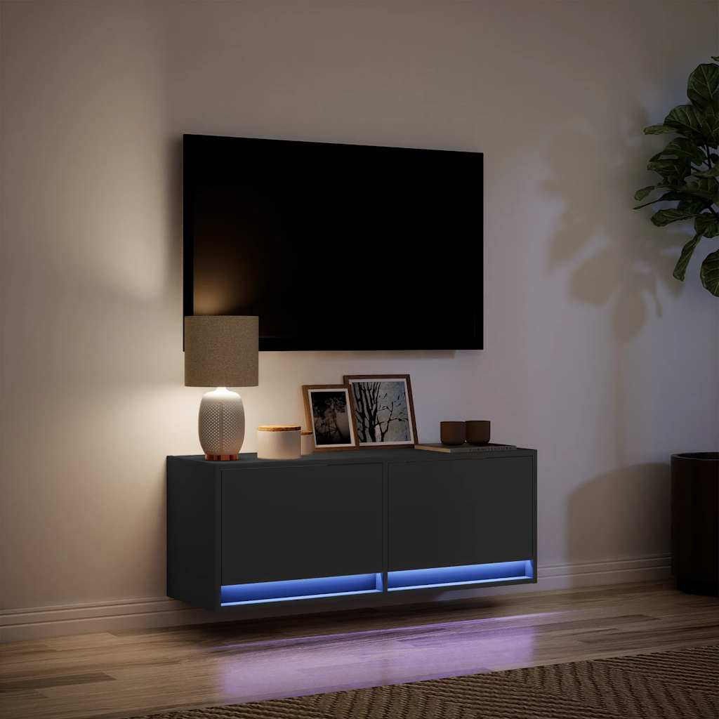 Zidni TV ormarić s LED svjetlima crni 100 x 31 x 38 cm