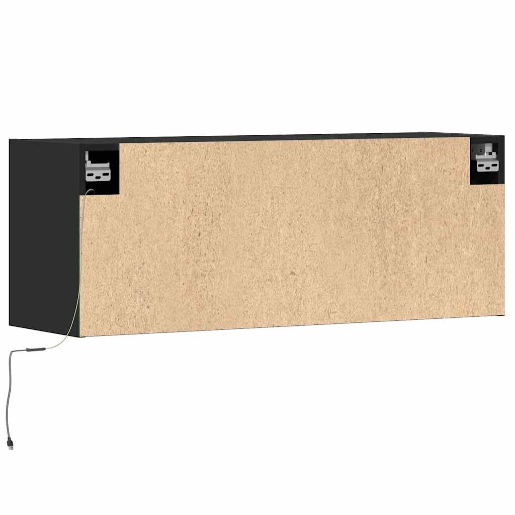 Zidni TV ormarić s LED svjetlima crni 100 x 31 x 38 cm