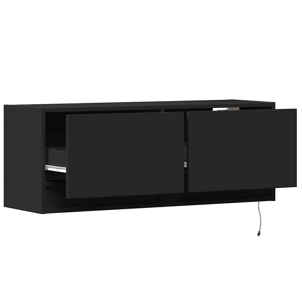 Zidni TV ormarić s LED svjetlima crni 100 x 31 x 38 cm