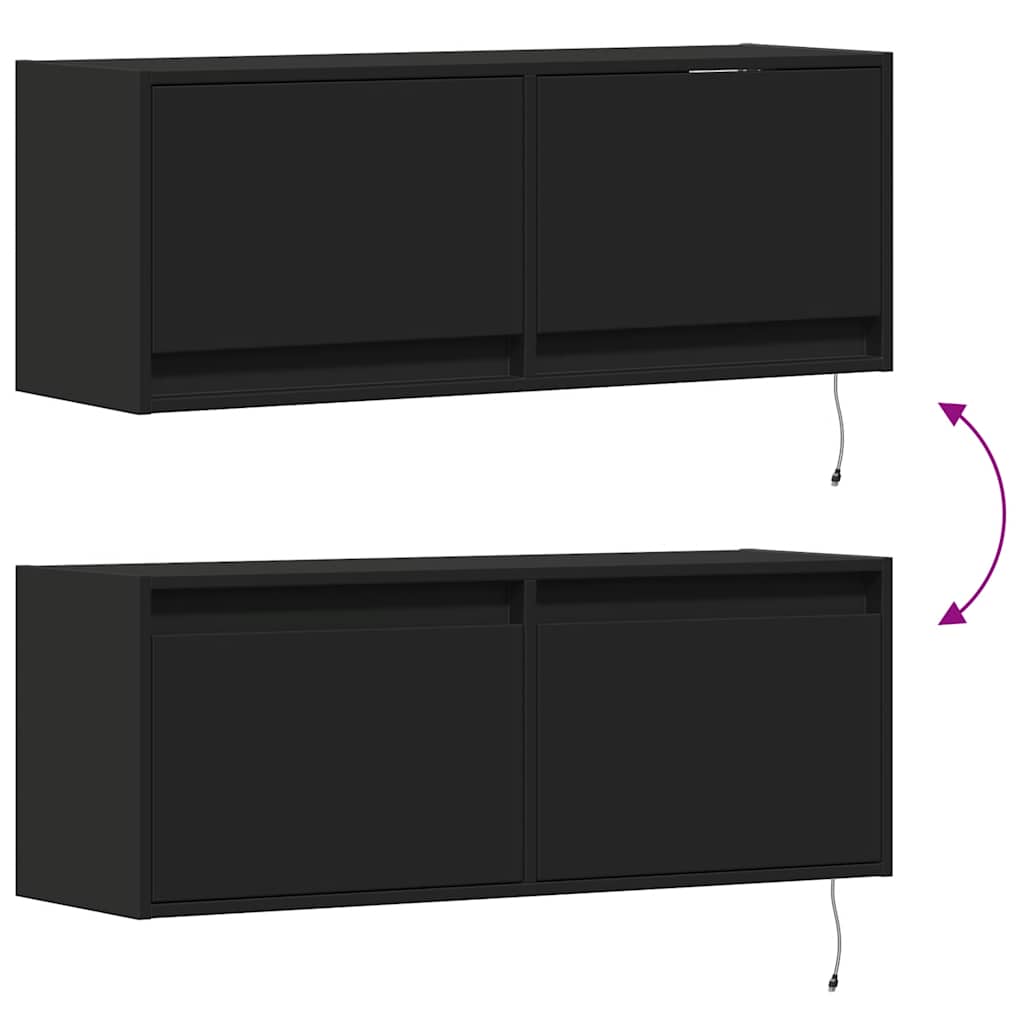 Zidni TV ormarić s LED svjetlima crni 100 x 31 x 38 cm