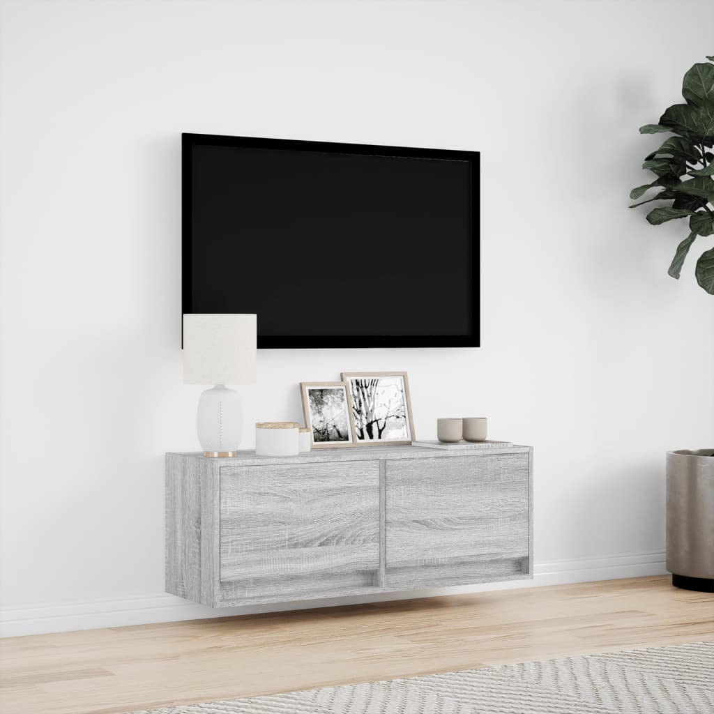 Zidni TV ormarić s LED svjetlima siva boja hrasta 100x31x38 cm
