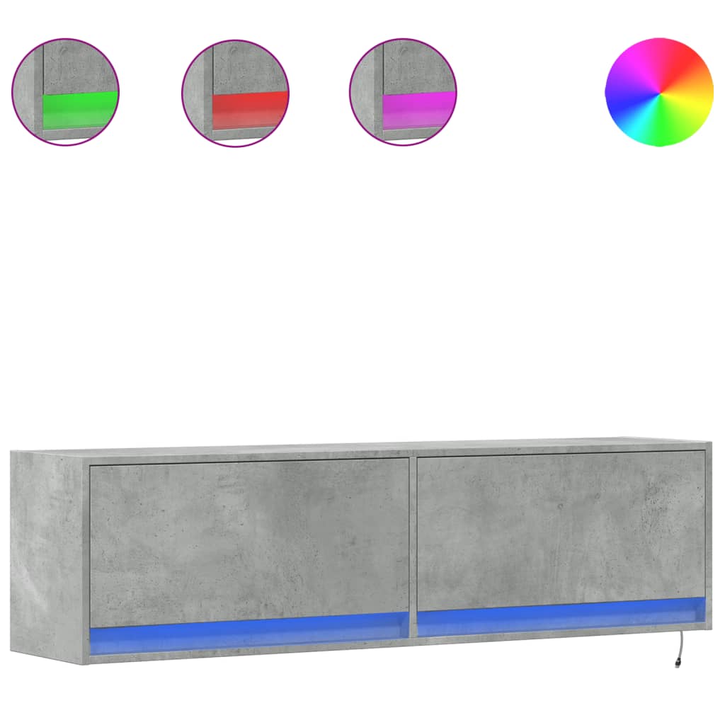Zidni TV ormarić s LED svjetlima boja betona 140x31x38 cm