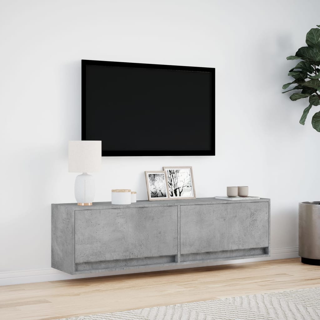 Zidni TV ormarić s LED svjetlima boja betona 140x31x38 cm
