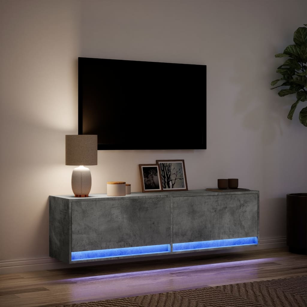 Zidni TV ormarić s LED svjetlima boja betona 140x31x38 cm
