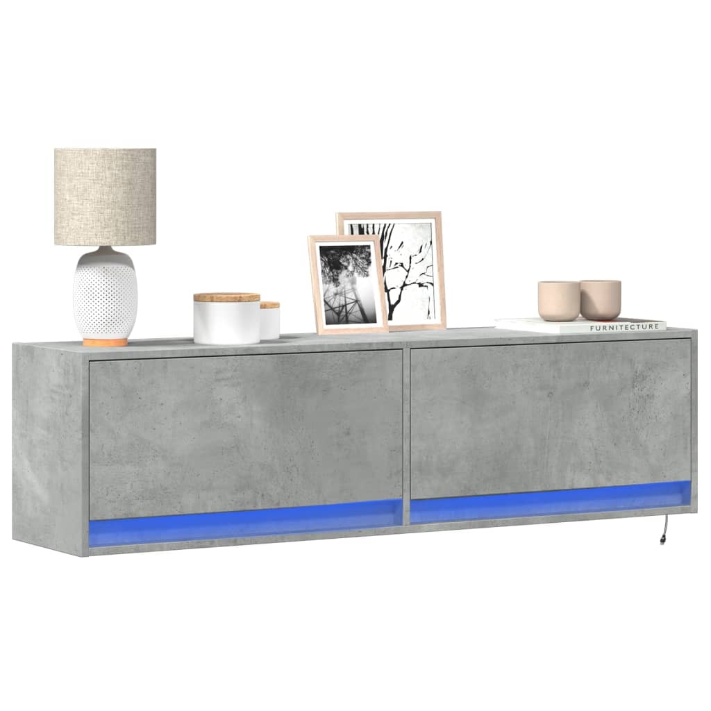 Zidni TV ormarić s LED svjetlima boja betona 140x31x38 cm