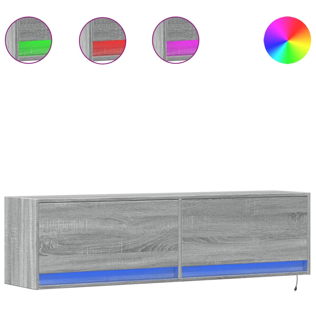 Zidni TV ormarić s LED svjetlima siva boja hrasta 140x31x38 cm