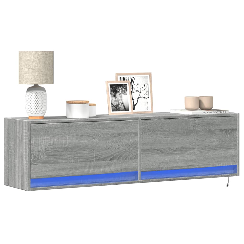 Zidni TV ormarić s LED svjetlima siva boja hrasta 140x31x38 cm