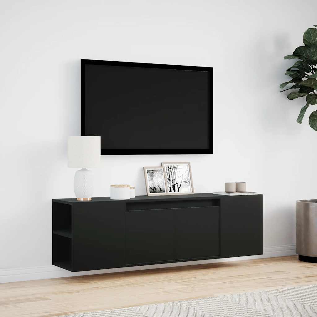 Zidni TV ormarić s LED svjetlima crni 135x31x39,5 cm