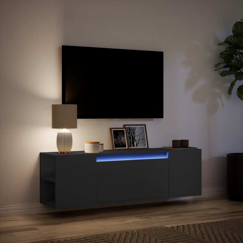 Zidni TV ormarić s LED svjetlima crni 135x31x39,5 cm