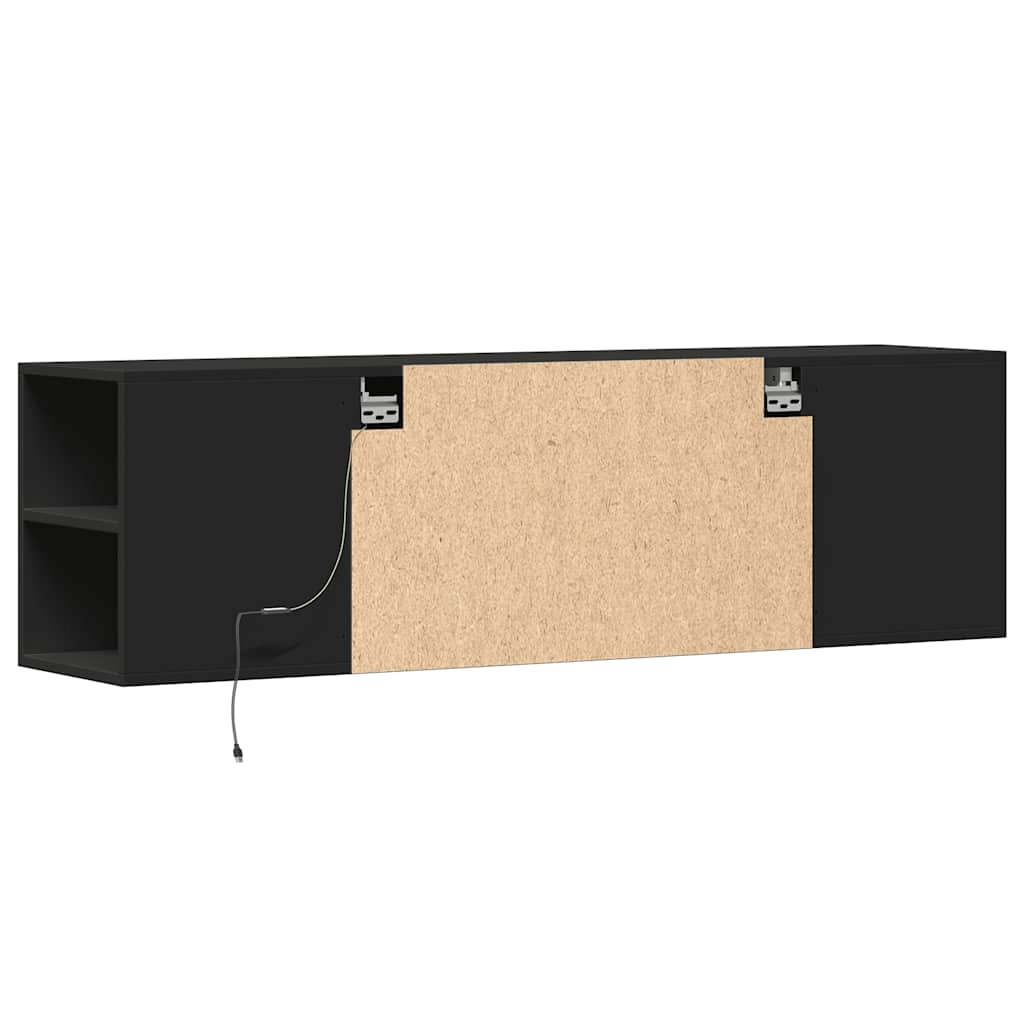 Zidni TV ormarić s LED svjetlima crni 135x31x39,5 cm