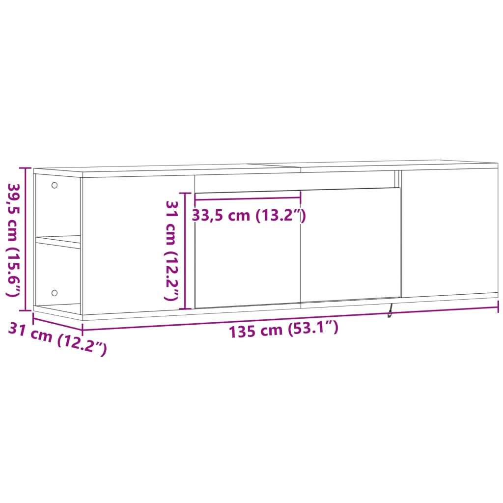 Zidni TV ormarić s LED svjetlima boja hrasta 135x31x39,5 cm