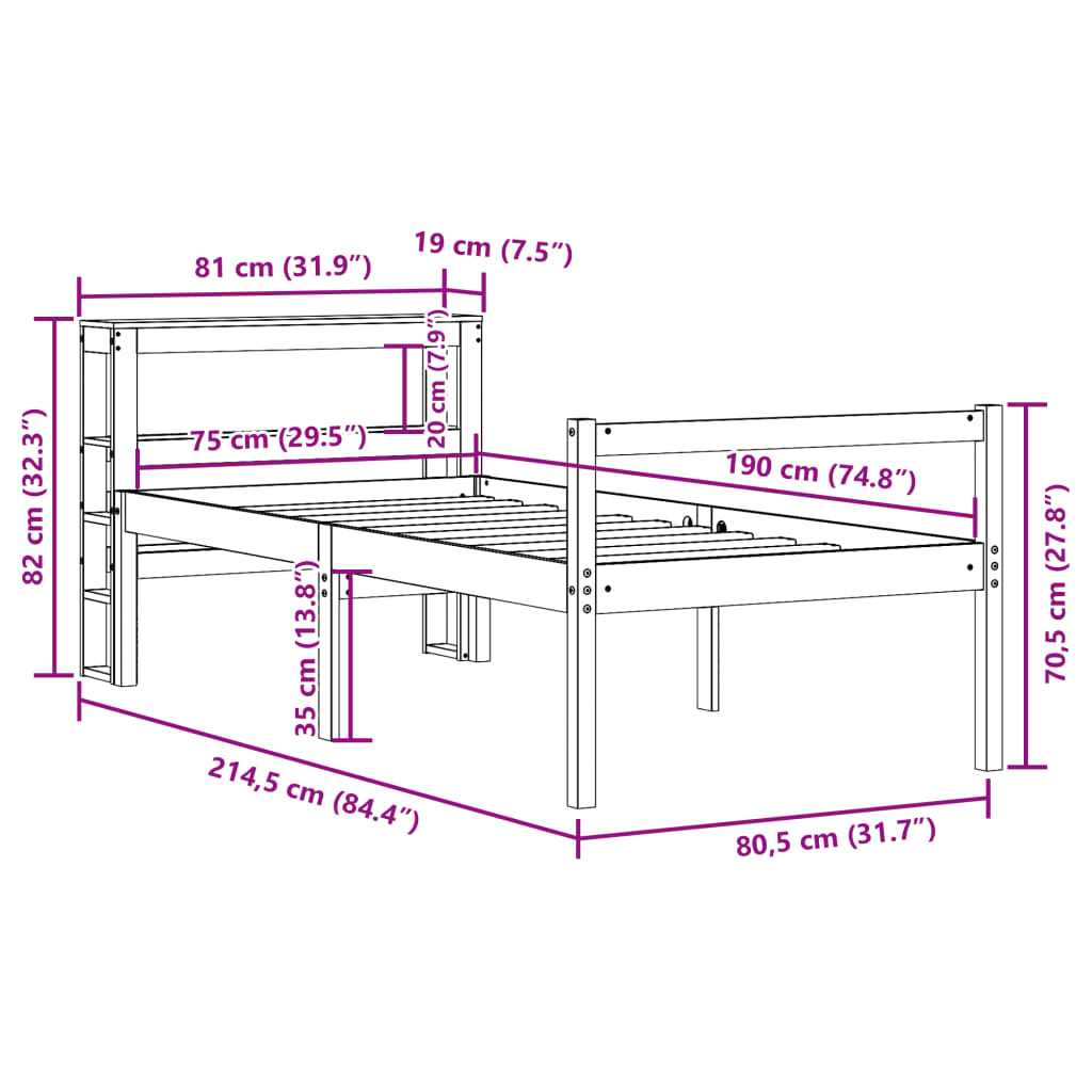 Krevet za starije s uzglavljem 75x190 cm od borovine