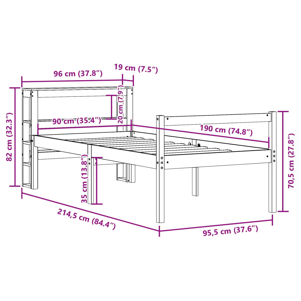 Krevet za starije s uzglavljem bijeli 90x190 cm borovina