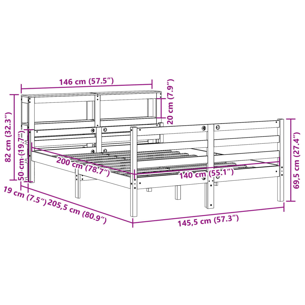Okvir za krevet s uzglavljem 140x200 cm od masivne borovine