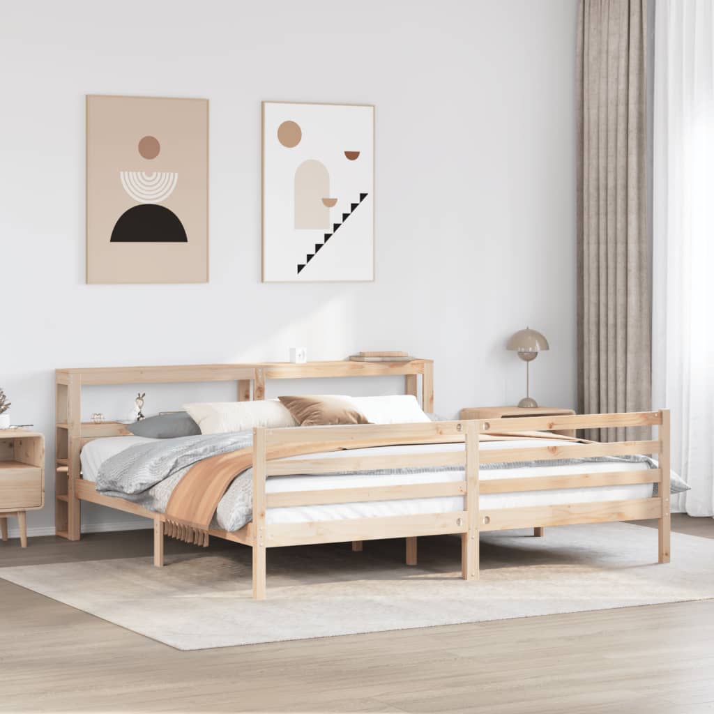 Okvir kreveta s uzglavljem 200 x 200 cm od masivne borovine