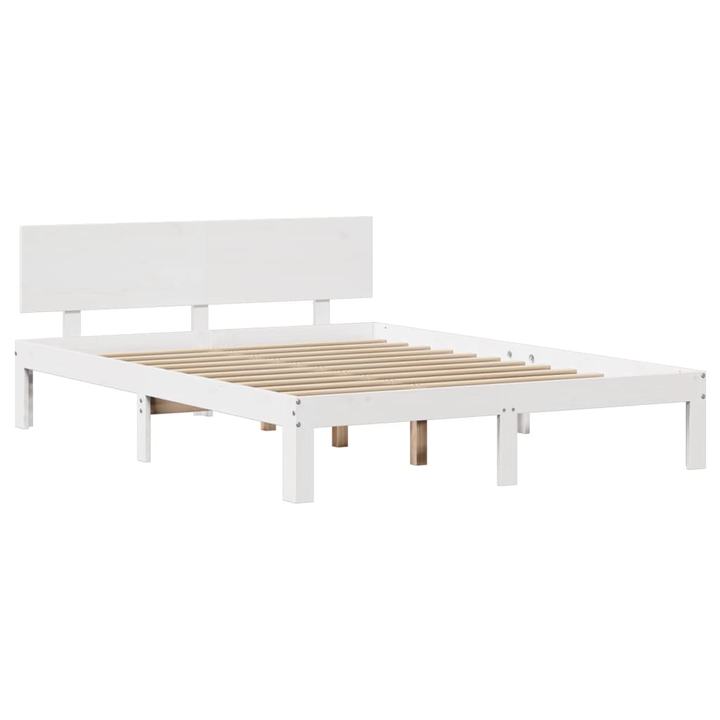 Okvir za krevet s uzglavljem bijeli 150 x 200 cm borovina