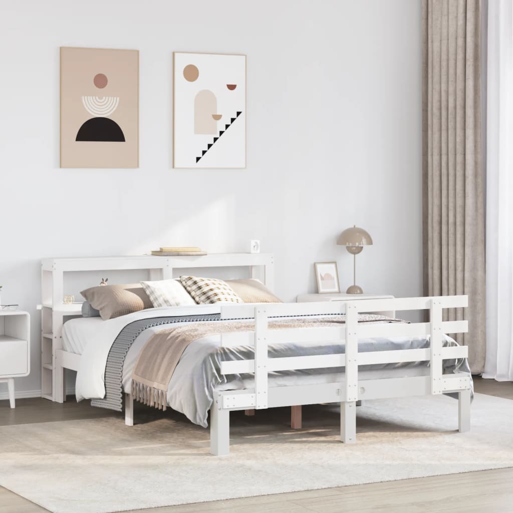 Okvir za krevet s uzglavljem bijeli 150 x 200 cm borovina