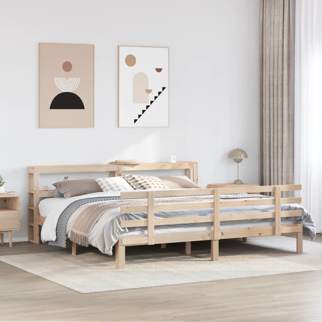 Okvir kreveta s uzglavljem 200 x 200 cm od masivne borovine