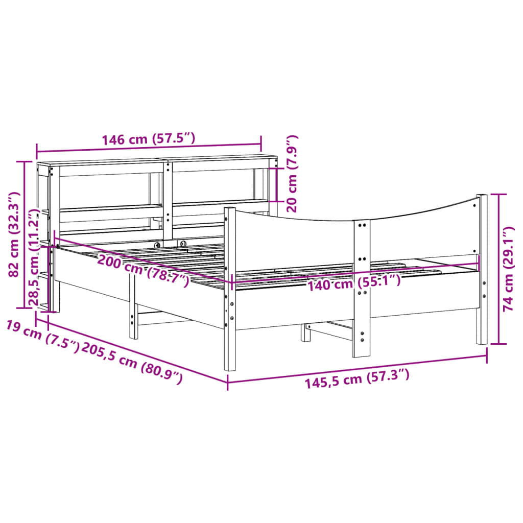 Okvir za krevet s uzglavljem 140x200 cm od masivne borovine