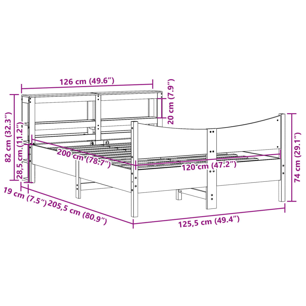 Okvir za krevet s uzglavljem 120 x 200 cm od masivne borovine