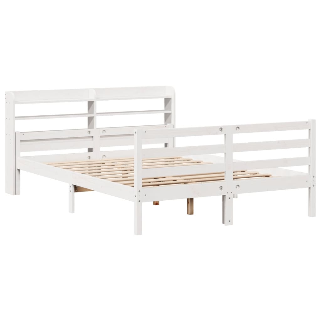 Okvir za krevet s uzglavljem bijeli 135 x 190 cm od borovine