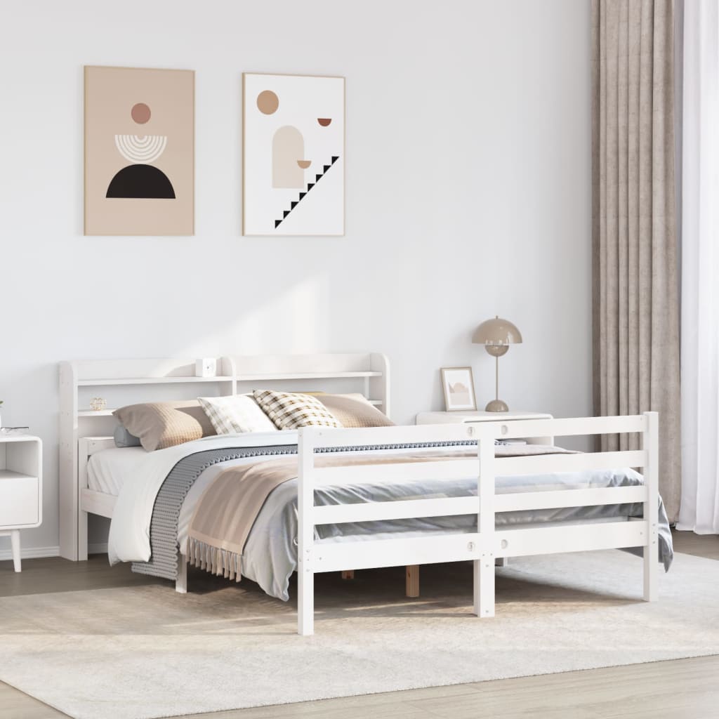 Okvir za krevet s uzglavljem bijeli 135 x 190 cm od borovine