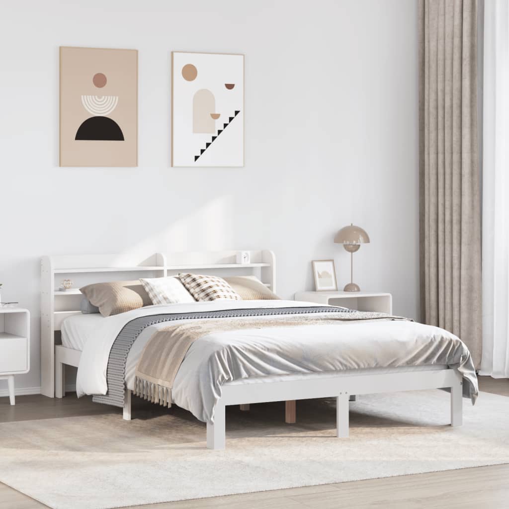 Okvir za krevet s uzglavljem bijeli 135 x 190 cm od borovine