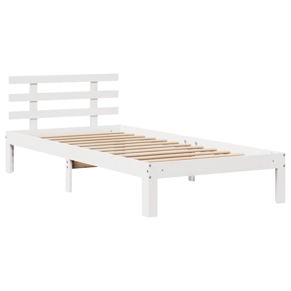 Okvir kreveta s uzglavljem bijeli 75x190 cm od borovine