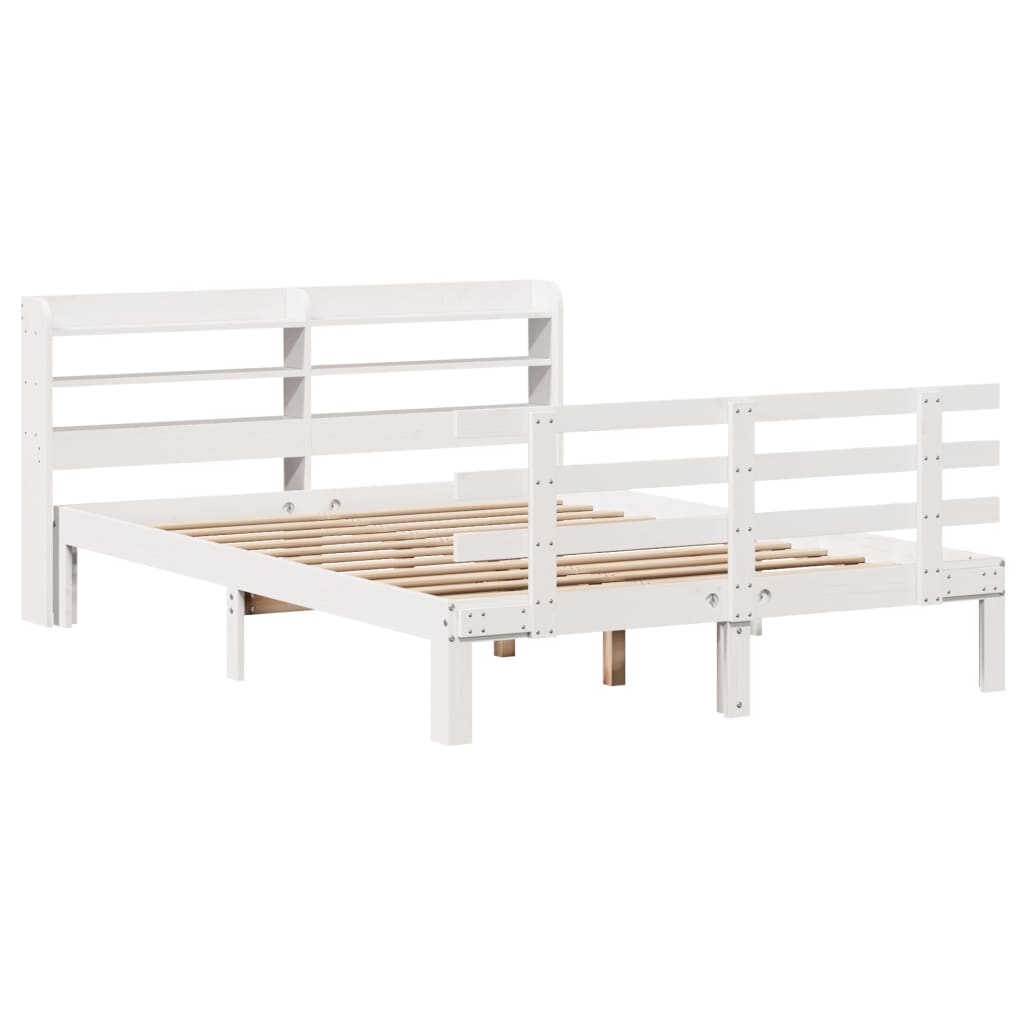 Okvir za krevet s uzglavljem bijeli 135 x 190 cm od borovine