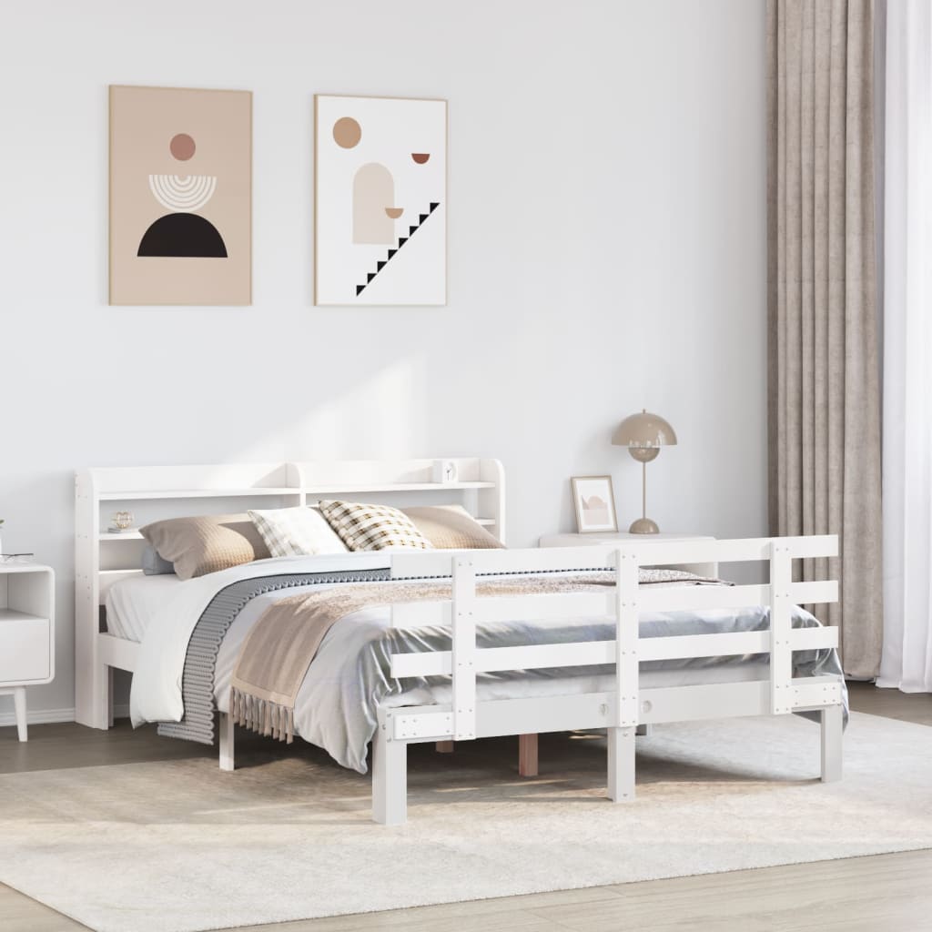 Okvir za krevet s uzglavljem bijeli 135 x 190 cm od borovine