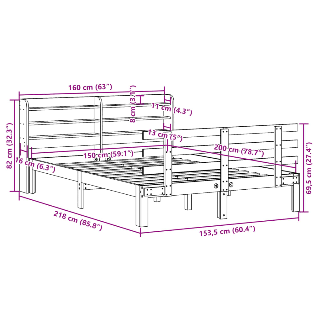 Okvir za krevet s uzglavljem 150 x 200 cm borovina