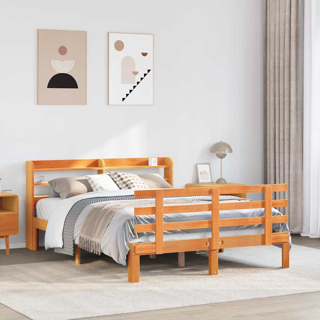 Okvir kreveta s uzglavljem voštano smeđi 150x200 cm od borovine