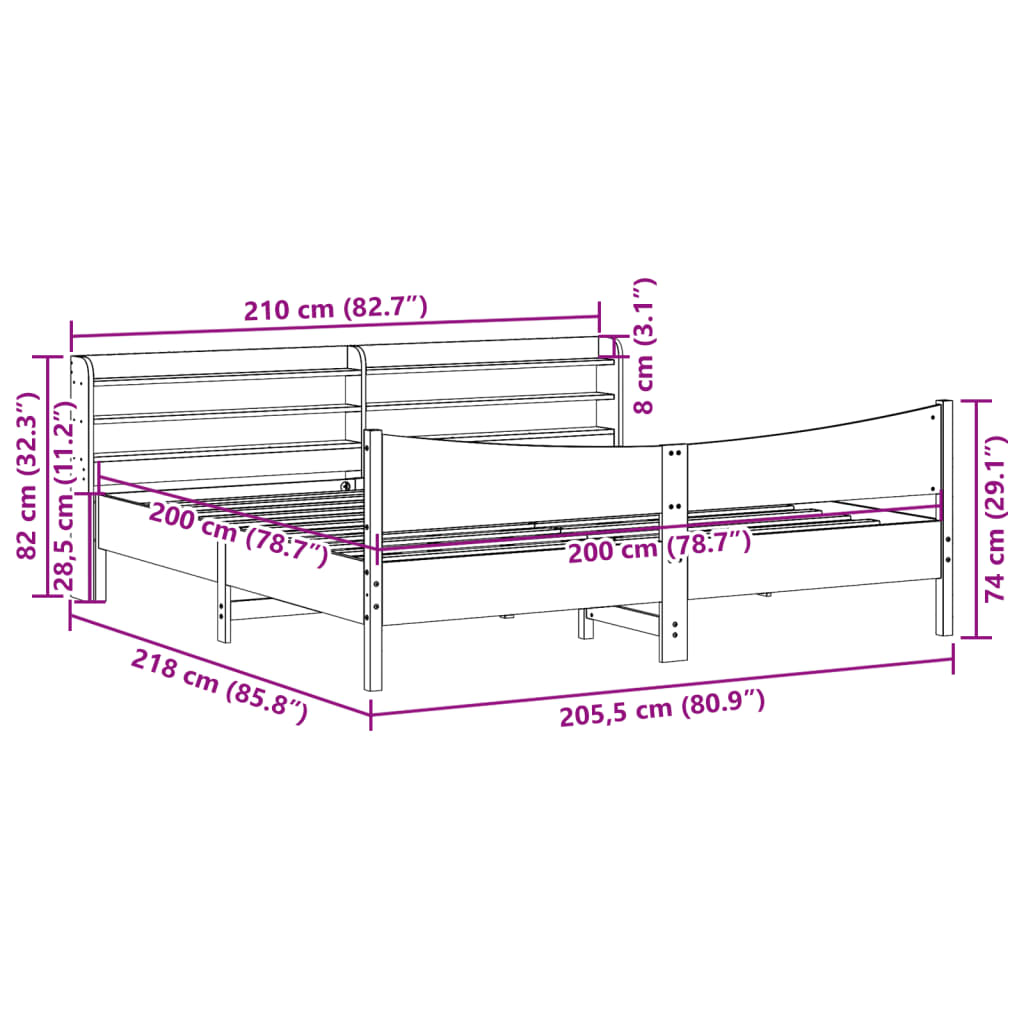 Okvir za krevet s uzglavljem bijeli 200x200 cm masivna borovina
