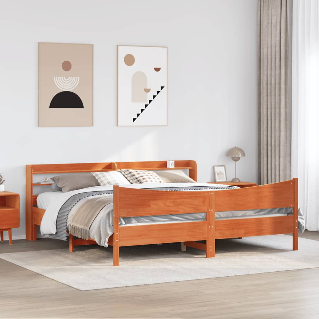 Okvir kreveta s uzglavljem voštano smeđi 200x200 cm od borovine