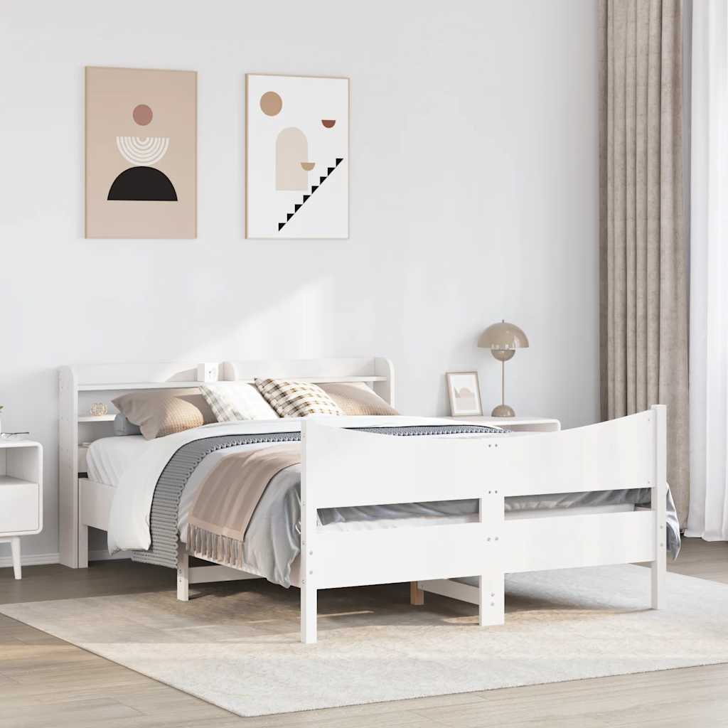Okvir za krevet s uzglavljem bijeli 150 x 200 cm borovina