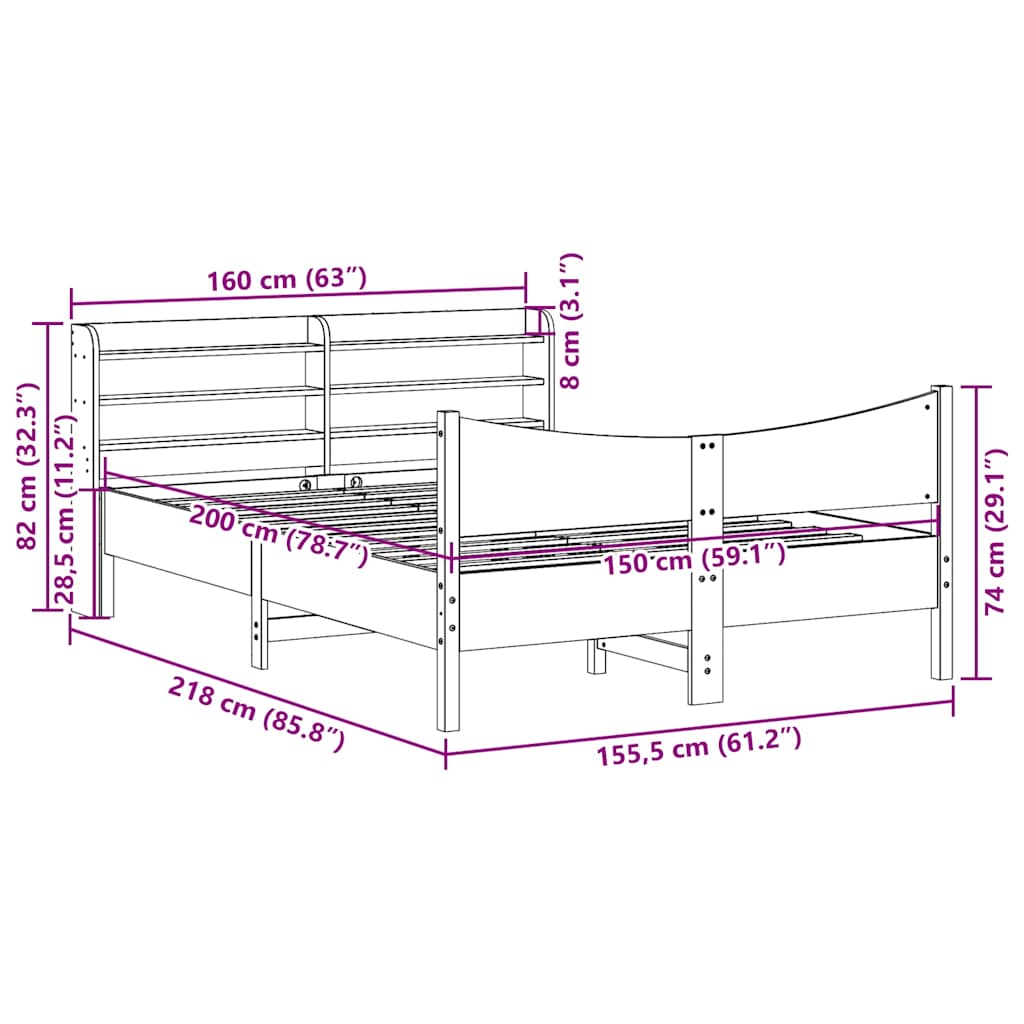 Okvir za krevet s uzglavljem bijeli 150 x 200 cm borovina