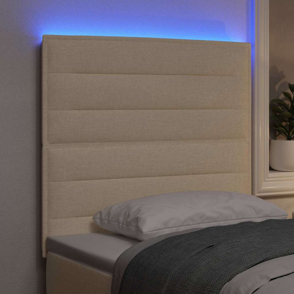 LED glava kreveta s LED trakama Krema 90 cm tkanina