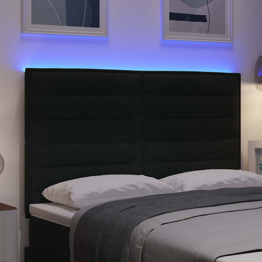 LED glava kreveta s LED trakama Crna 144 cm tkanina