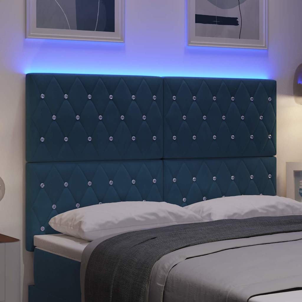 LED glava kreveta s LED trakama Tamno plava 144 cm Baršun