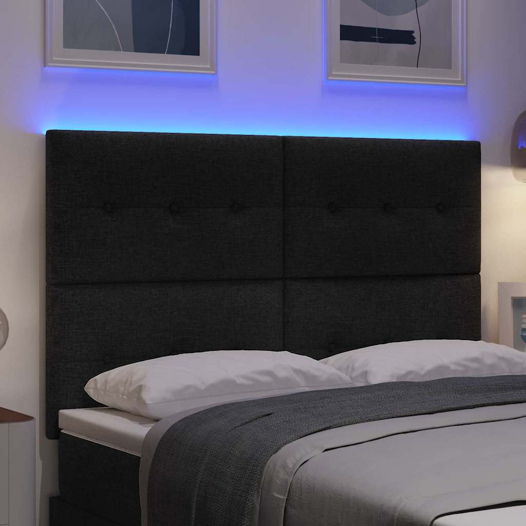 LED glava kreveta s LED trakama Crna 144 cm tkanina