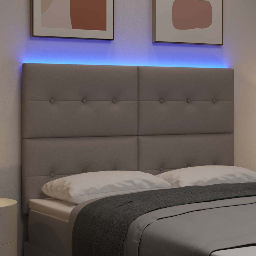 LED glava kreveta s LED trakama Sivo-smeđa 144 cm tkanina