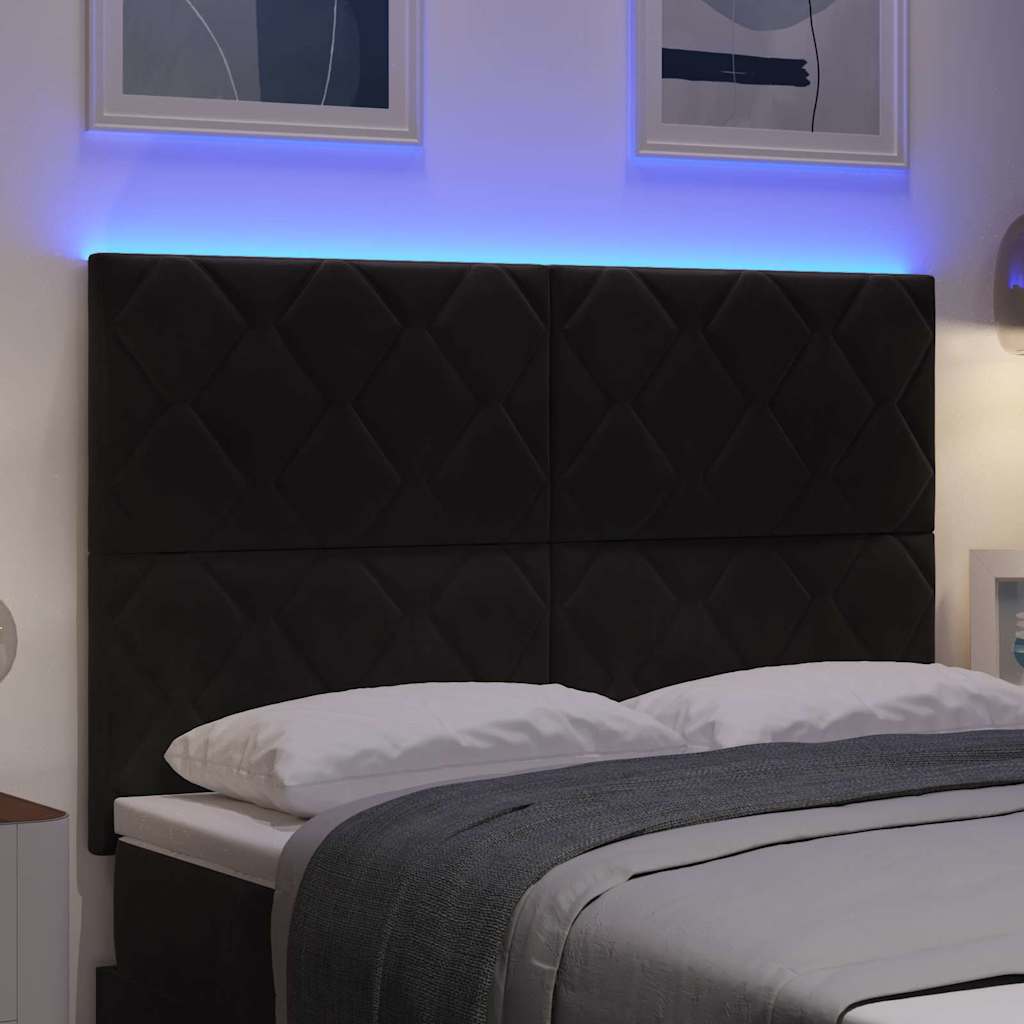 LED glava kreveta Crna 144 cm Baršun