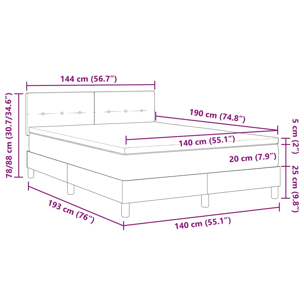 Krevet s opruga kutije Tamno siva 140 x 190 cm tkanina