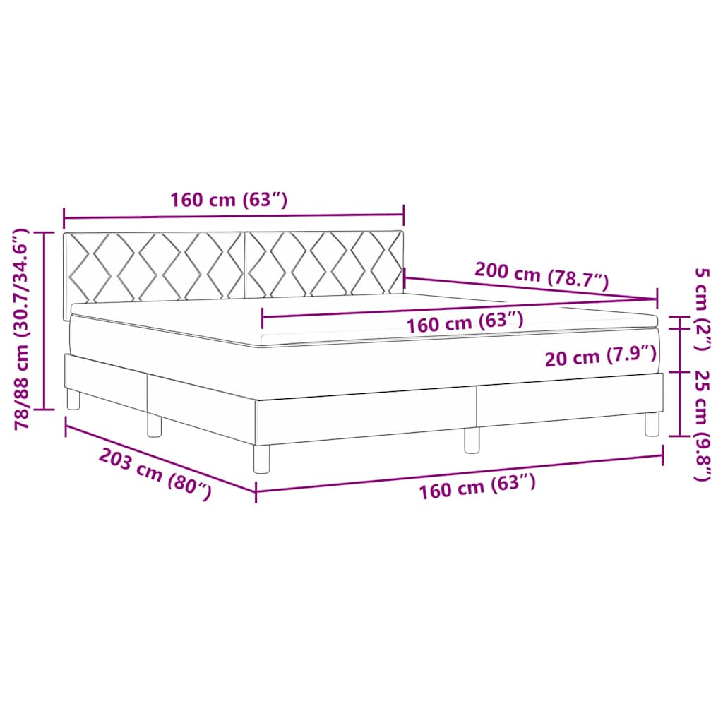 Krevet s opruga kutije s jastukom Crna 160 x 200 cm tkanina