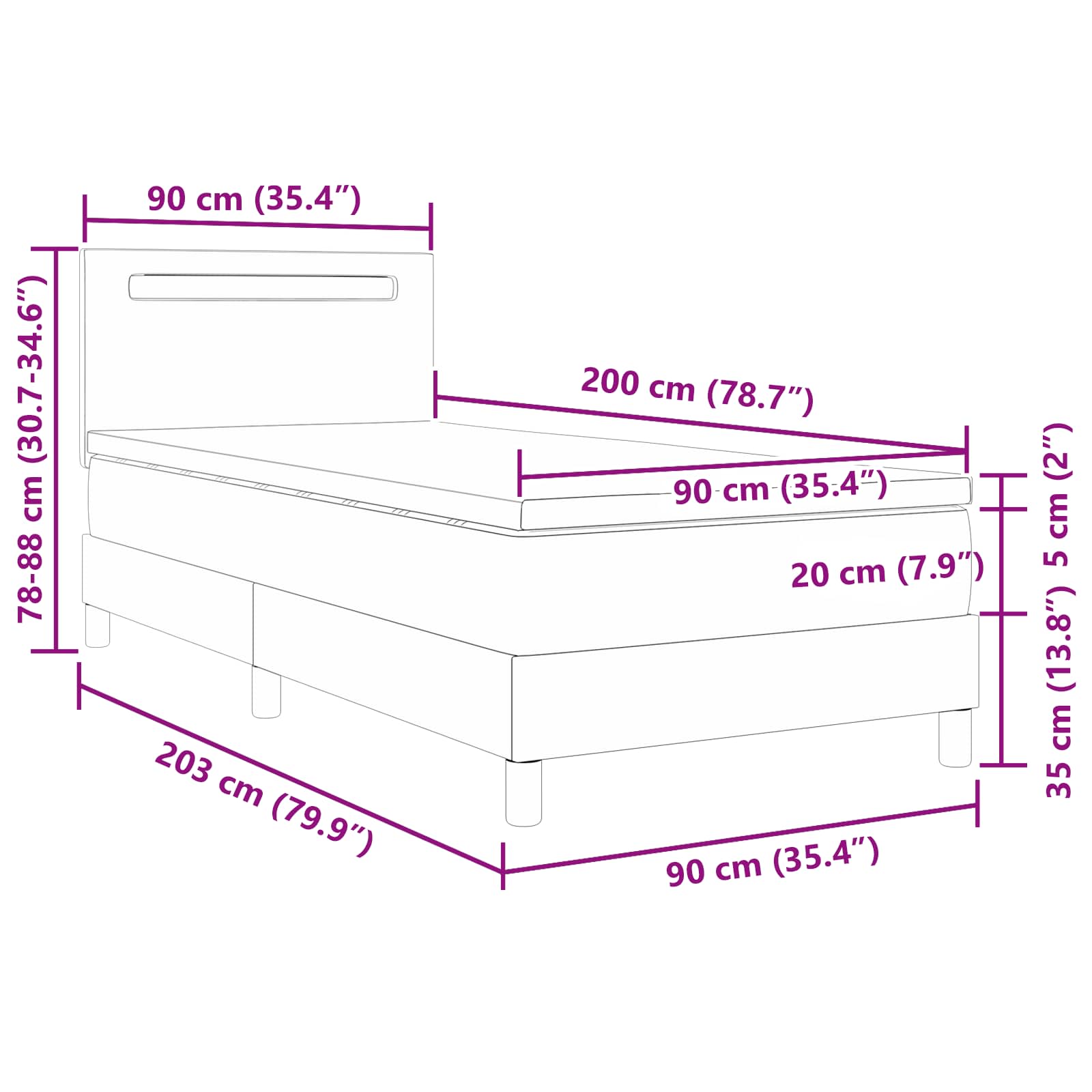 Krevet s opruga kutije s madracem Crna 90 x 200 cm Umjetna koža