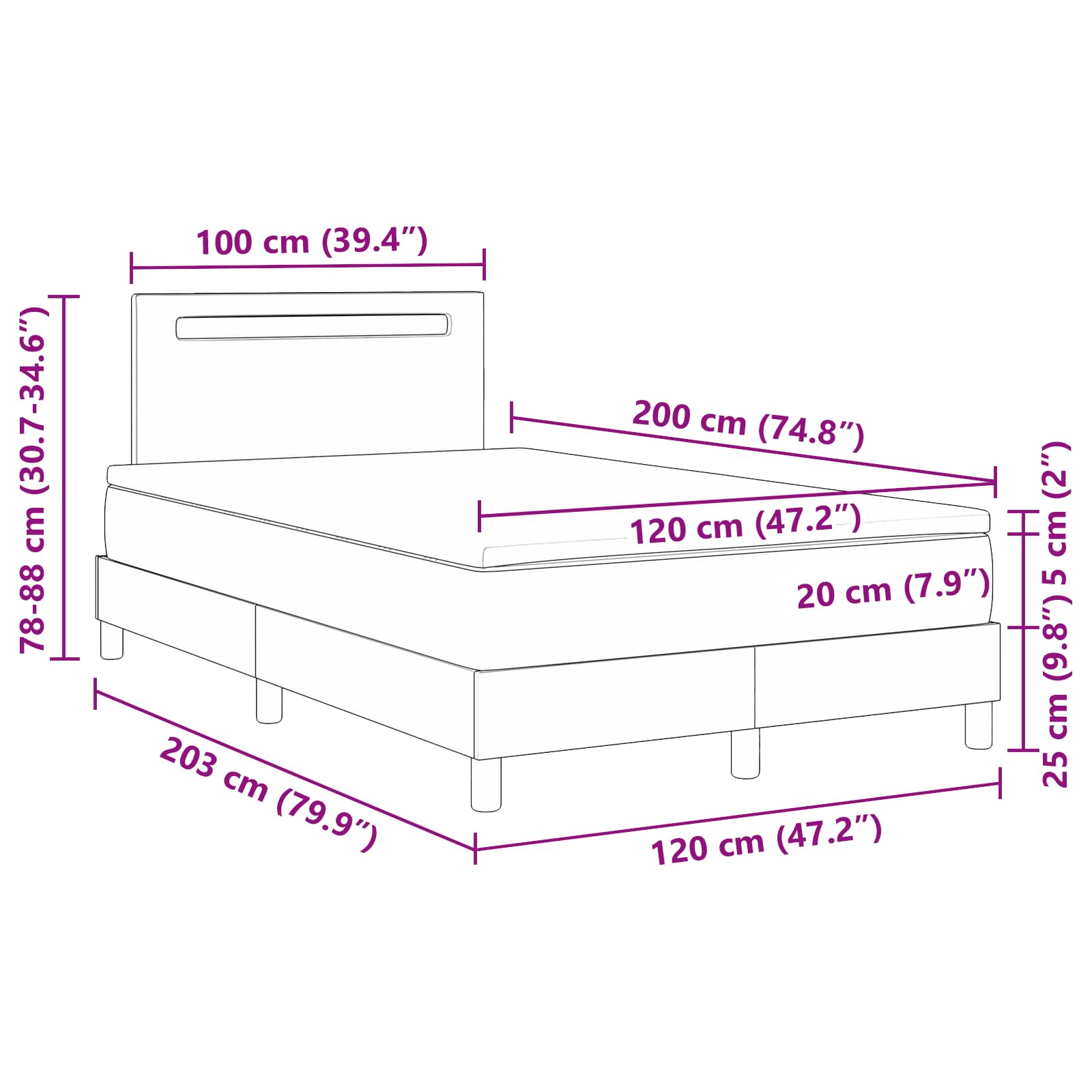 Krevet s opruga kutije Crna 120 x 200 cm Umjetna koža