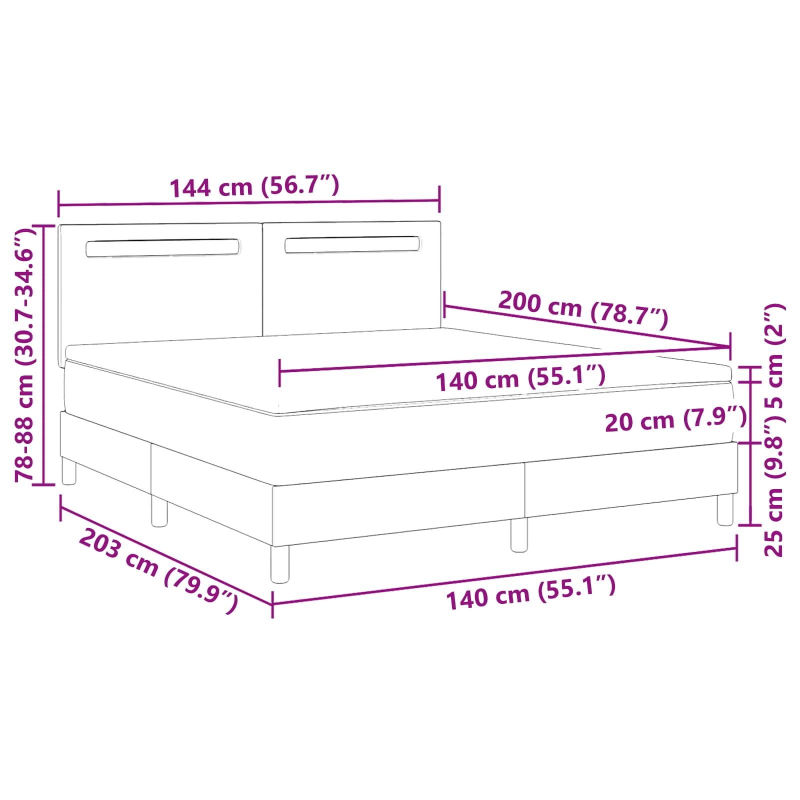 Krevet s opruga kutije Crna 140 x 200 cm Umjetna koža