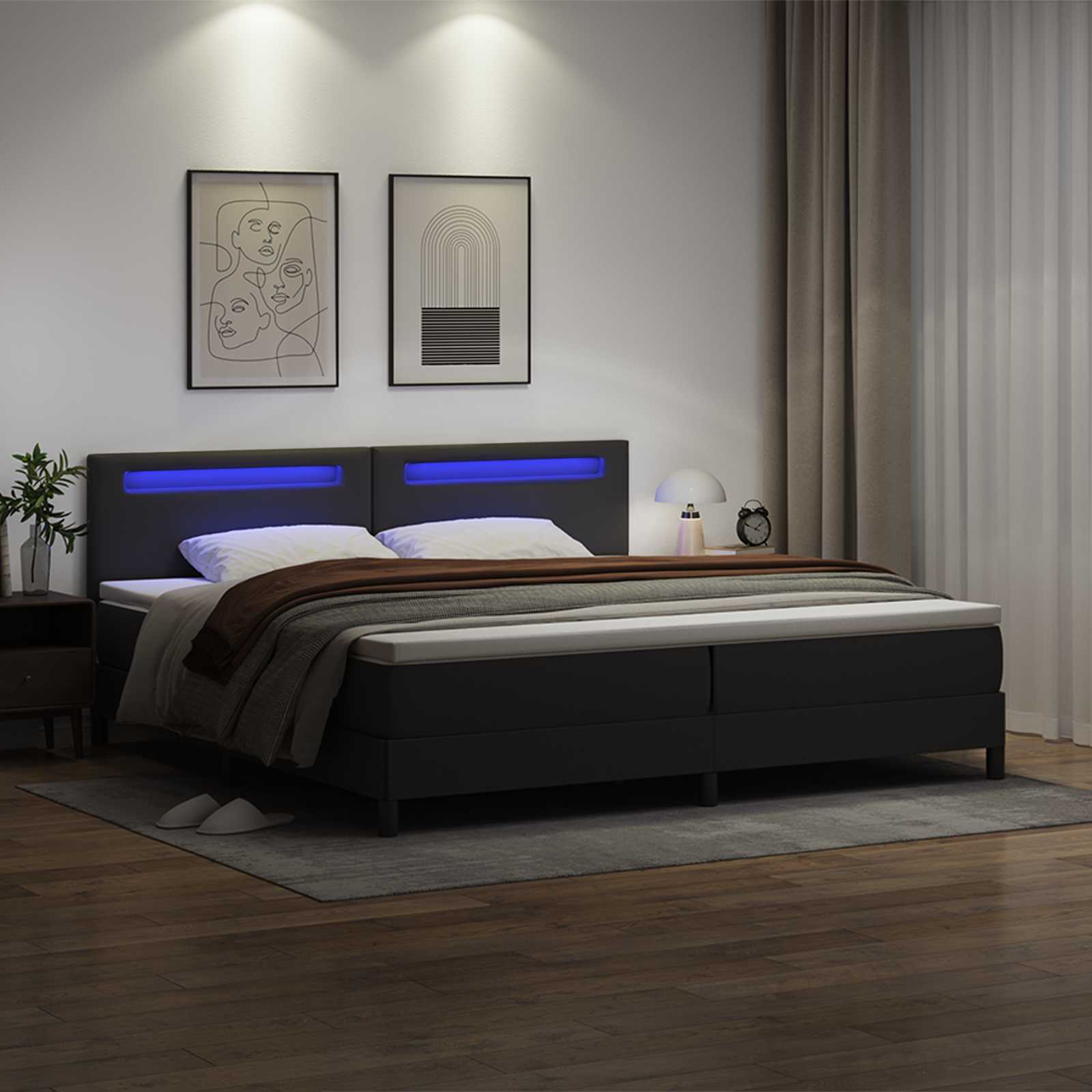 Krevet s opruga kutije Crna 200 x 200 cm Umjetna koža