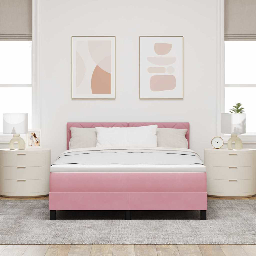 Krevet s opruga kutije s jastukom Ružičasta 160 x 200 cm Baršun