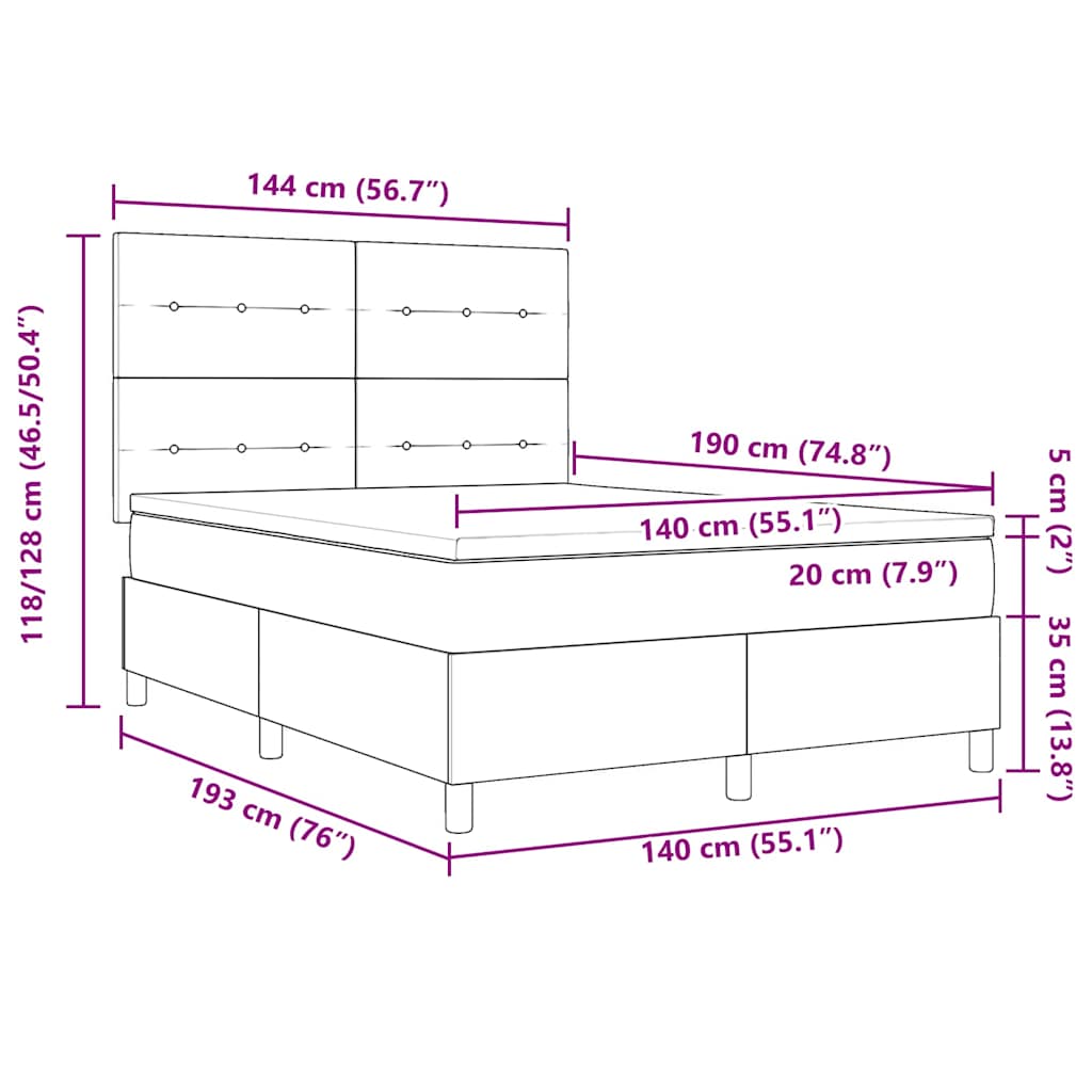 Krevet s opruga kutije Tamno siva 140 x 190 cm tkanina